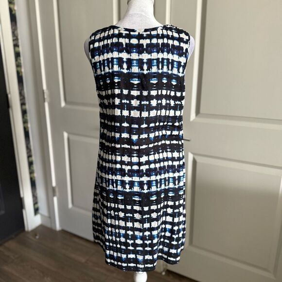 Cynthia Rowley 100% Linen Resortwear Navy and White Tie-Dye Shift Dress Size 6 - Picture 2 of 7